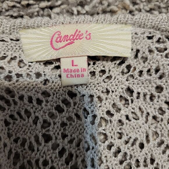 Candies Ladies Top Crochet Knit 1/2 sleeve V-Neck Pullover Cream Large - Picture 7 of 13